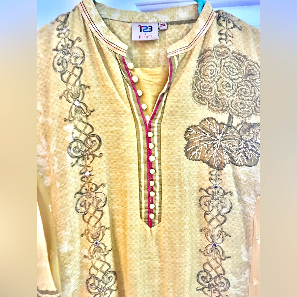 Pure georgette Kurta with cotton silk Pants